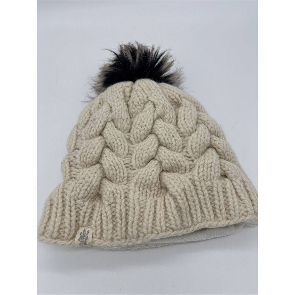 Wool Nirvana‎ Designs Hand Knitt Cream Winter Hat With Pom-Pom